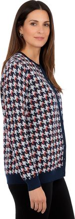 Jessica London Fine Gauge Button Front Cardigan in Navy Offset Houndstooth at Nordstrom, Size 20