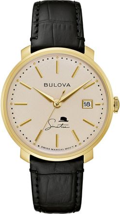 Bulova Frank Sinatra The Best is Yet to Come Leather Strap Watch in Gold-Tone at Nordstrom