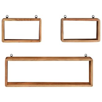 Berkfield Home 3 Piece Wall Cube Shelf Set Soild Acacia Wood in Brown