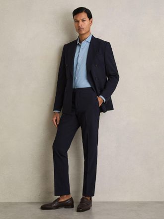 Reiss Navy Slim Fit Side Adjuster Trousers, 30