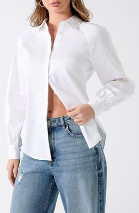 Guess Erika Stretch Cotton Poplin Button-Up Shirt in Open at Nordstrom, Size X-Small