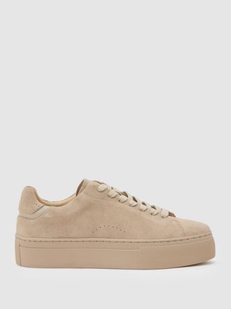 Reiss Taupe Leather Low-top Trainers, X11