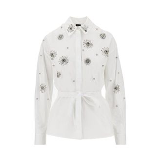 Pinko Poplin shirt with crystal embroidered details Woman 40