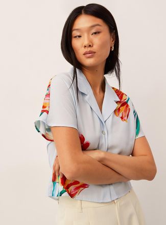 Icone Womens Notched collar boxy-fit blouse