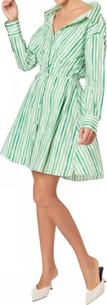 Rosie Assoulin Falling Off The Shoulder Mini Dress In Watercolor Stripe Poplin