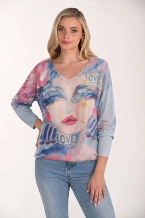 Frank Lyman Design Media Knit Pull Over In Pink/light Blue