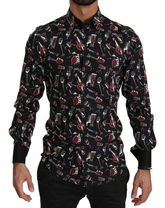 Dolce & Gabbana Black Musical Instrument Slim fit Mens Shirt