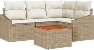 vidaXL Conjunto De Sof&aacute; De Jard&iacute;n Con Coj&iacute;n 5 Pcs Beige Polirat&aacute;n Vidaxl