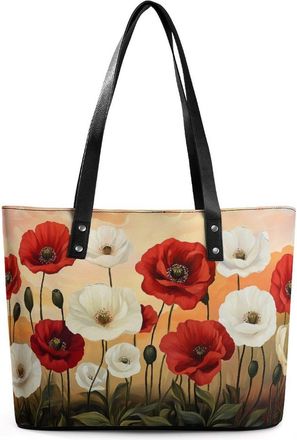 Generic Red Floral Poppy Flower Painting Tote Bags for Women Cute Shoulder Purses Handbags