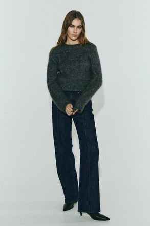 H&M Straight High Jeans in Dark Denim Blue at Nordstrom, Size 14