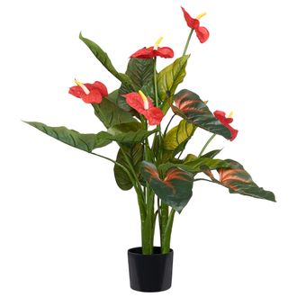 Beliani Planta Artificial En Maceta Para Interior Decoraci&oacute;n Moderna De Pl&aacute;stico 95 Cm Verde Anthurium