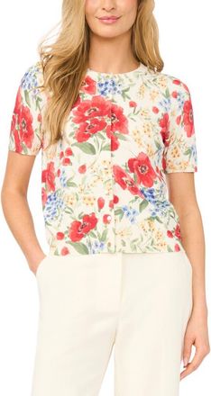 Ted Baker Reanna Floral Short Sleeve Cardigan in New Ivory at Nordstrom, Size X-Large