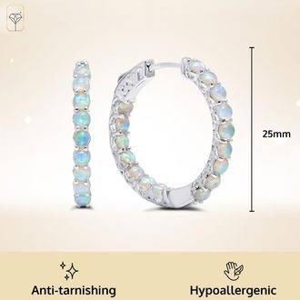 MAX + STONE 925 Sterling Silver 3mm Gemstone Inside Out Hoop Earrings