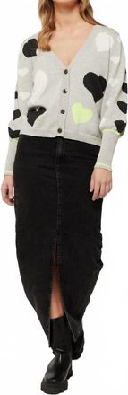 Brodie I Heart You Long Sleeve Cardigan In Grey / Chromium