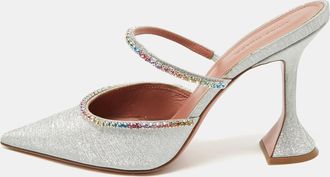 Amina Muaddi Silver Glitter Gilda Mules