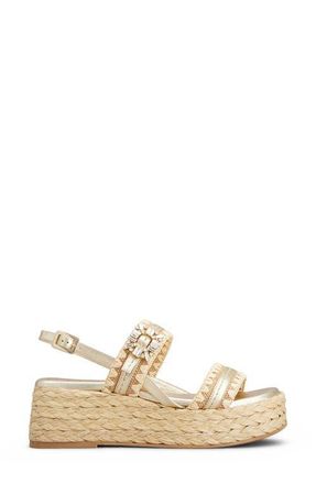 Roger Vivier Summer Crystal Embellished Platform Espadrille Sandal in Crema Chiaro/Oro at Nordstrom, Size 10Us
