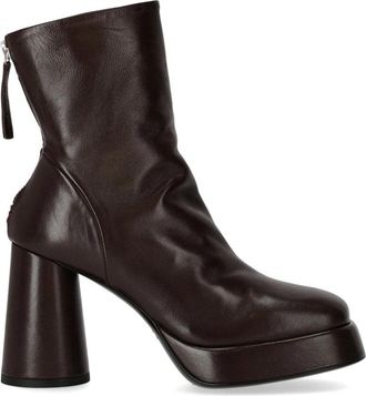 Halmanera Donkerbruine leren enkellaars - Dames - Laarzen met Hak - Bruin - 40 EU - Leer - Schoenen