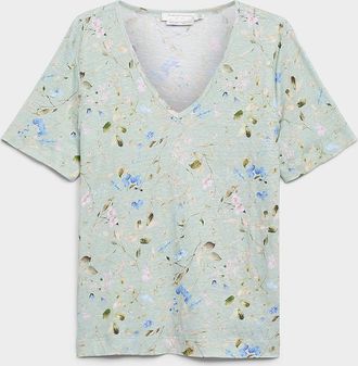 Contemporaine Womens Pure linen V-neck T-shirt