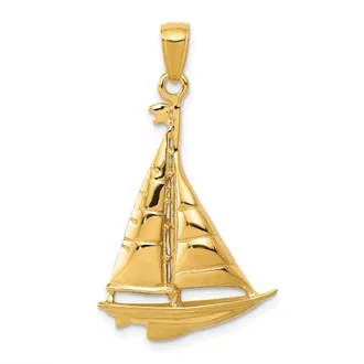 Diamond2Deal 14k Yellow Gold Polished Sailboat Pendant