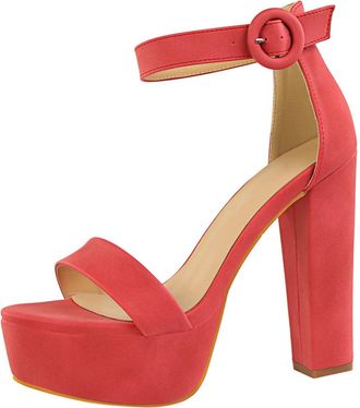 Generic Womens Chunky Heel Platform Sandals with Buckle Strap Open Toe Waterproof Platform 13.5cm Heel Perfect for Summer Parties and Night Out,Red,6.5 UK