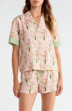 PJ Salvage Notch Collar Top & Boxers Woven Short Pajamas in Sage Leaf at Nordstrom, Size X-Small
