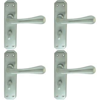 Loops 4x PAIR Heavy Duty Handle on Angular Bathroom Backplate 180 x 40mm Satin Chrome