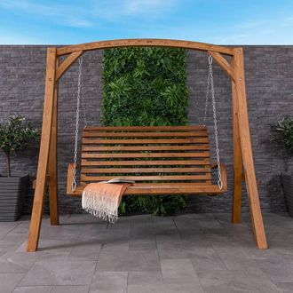 Charles Bentley 2-3 Seater Larch Wood Wooden Garden Outdoor Swing Seat Bench Hammock 1.9M in Brown