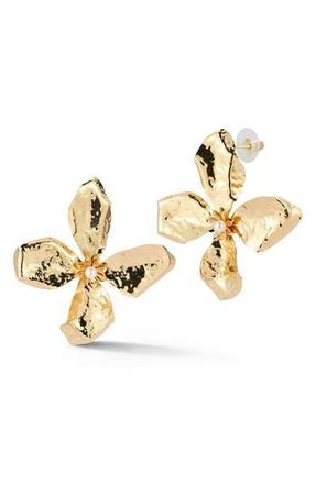 Sphera Milano Hammered Faux Pearl Flower Stud Earrings in Gold at Nordstrom Rack