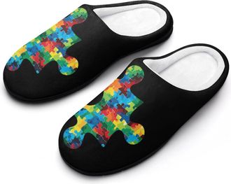 Generic The Autism PuzzlePiece Mens House Slippers Memory Foam Washable Cotton Slip on Home Shoes