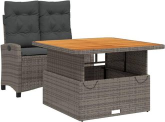 vidaXL Juego De Comedor Jard&iacute;n 2 Pzas Con Cojines Rat&aacute;n Sint&eacute;tico Gris Vidaxl