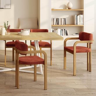 IDMarket Juego De 4 Sillas De Comedor, Sillas De Mesa Esma De Metal Con Acabado De Madera Y Tejido De Chenilla En Color Terracota, Con Re