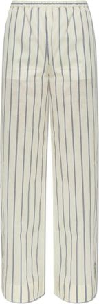 Moncler Striped Cotton & Silk Pants - Dames - Wijde Broeken - Beige - XS - Katoen - Broeken