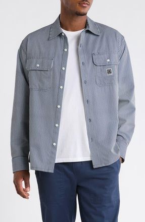 Brixton Journey Water Resistant Performance Button-Up Shirt in Navy/White Stripe at Nordstrom, Size Xx-Large