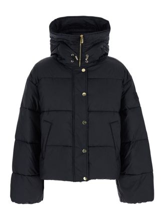 Pinko Black Down Jacket With Drawstring Hood And Logo Patch On The Sleeve In Tech Fabric Woman