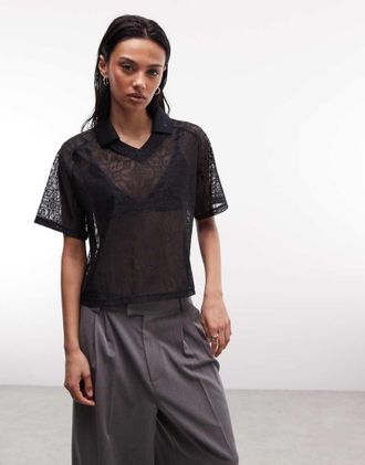 Nike Street - Polo in jersey pizzo nera e bianca-Nero