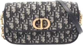 Dior Pre-owned 30 Montaigne Oblique Canvas Leather Shoulder Bag - - Pre-owned - Donna - Blu - ONE SIZE