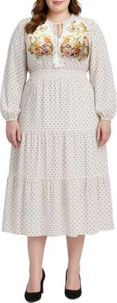 Standards & Practices Polka Dot Long Sleeve Midi Dress in White at Nordstrom, Size 1 X
