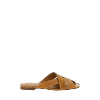 Tod's Sandaal met gekruiste bandjes en vierkante neus - Dames - Sandalen - Beige - 38 EU - Leer - Schoenen