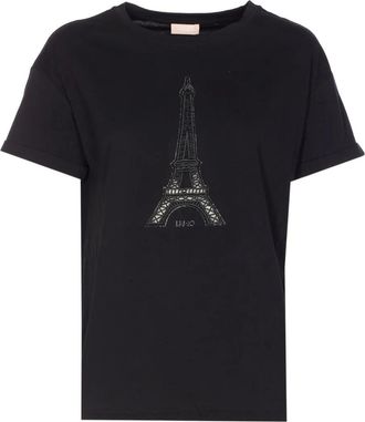 Liu Jo embroidered strass T-shirt - women - Cotton - S - Black