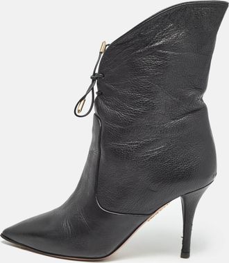 Aquazzura Black Leather Lace Up Ankle Booties