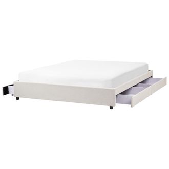Beliani Cama Con Cajones Sin Cabecero De Tela 180 X 200 Cm Dise&ntilde;o Vintage Con Almacenaje Beige Claro Prades
