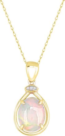 Diamond2Deal 10K Yellow Gold Opal and Diamond Pendant Necklace 18