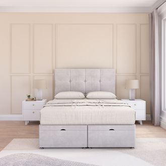 Sloomy Jasmine Plush Fabric Ottoman Bed End Opening With Sprung Memory Mattress & 54 Inch Floorstanding Headboard in Silver | Size: Small Single
