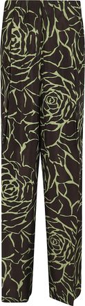 Dries Van Noten Fluid Twill Wide-Leg Trousers with Woodblock Rose Print