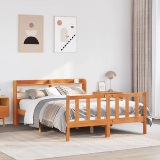 vidaXL Vidaxl - Estructura Cama Con Cabecero Madera Pino Marr&oacute;n Cera 135x190 Cm