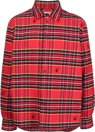 Off-white Mens Off-White SS22 Plaid Logo Embroidered Lapel Long Sleeves Loose Fit Red Shirt OMGA227S22FAB0022510
