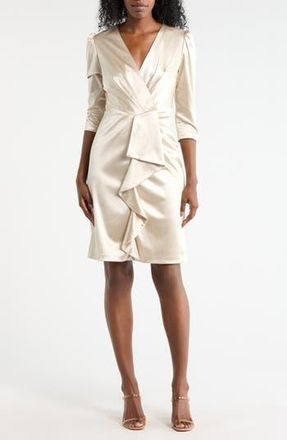 Julia Jordan Ruffle Front Satin Sheath Dress in Champagne at Nordstrom Rack, Size 10