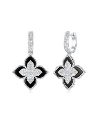 Suzy Levian Suzy Levian Silver Cz Flower Clover Dangle Earrings