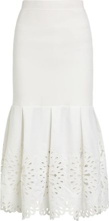 SIMKHAI Eveletta Cutwork Stretch-knit Midi Skirt - White - S (UK8-10 / S)