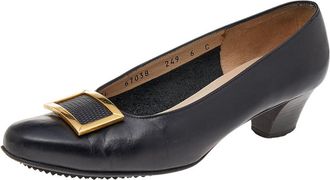 Ferragamo Black Leather Buckle Pumps